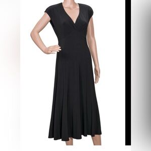 Jones New York Black Empire Waist V-Neck Womens Midi Dress Size 10 Classic